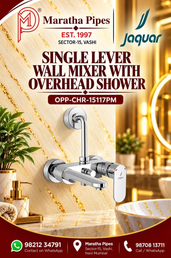 Jaquar Opal Prime Single Lever Wall Mixer with Bend Pipe for Overhead Shower (OPP-CHR-15117PM)