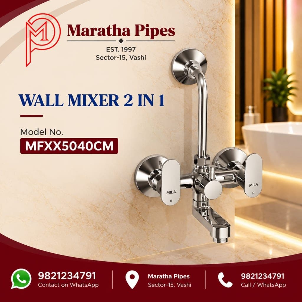 Mila Bijou Wall Mixer 2-in-1 Faucet with Bend Pipe - Brass