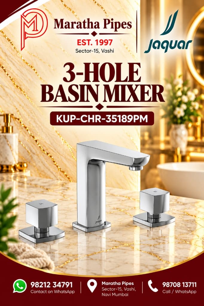 Jaquar Kubix Prime 3-Hole Basin Mixer without Popup Waste (KUP-CHR-35189PM)