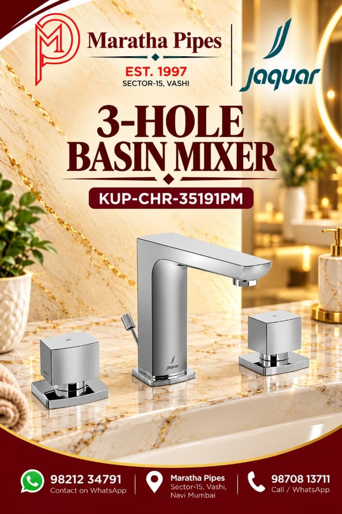 Jaquar Kubix Prime 3-Hole Basin Mixer with Popup Waste (KUP-CHR-35191PM)
