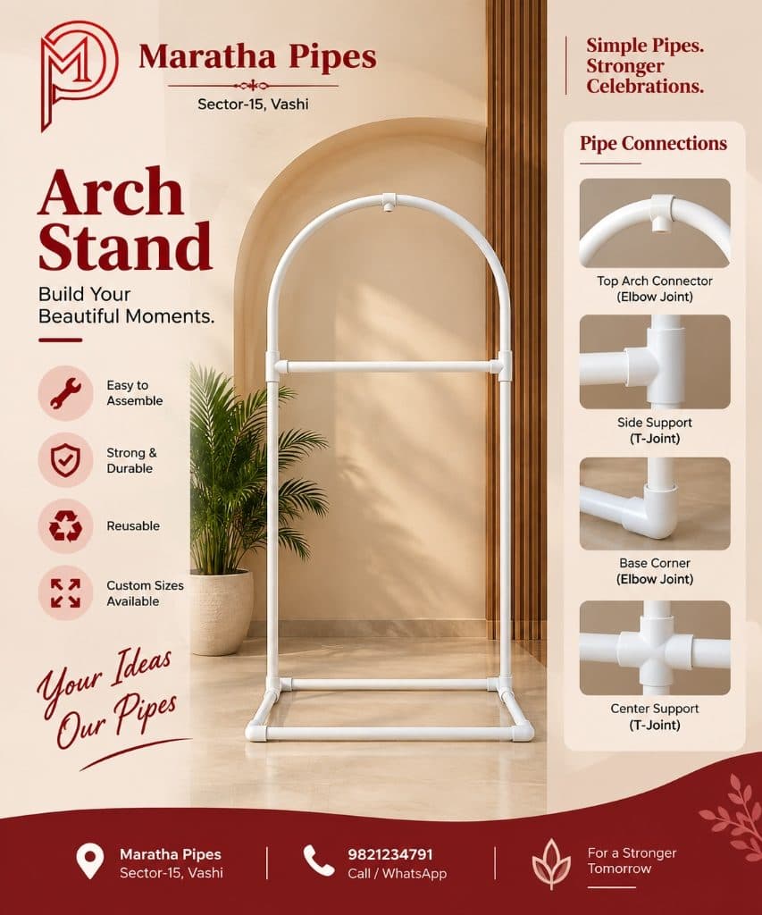 Arch Stand - Custom PVC Ganpati Pandal Structure by Maratha Pipes Vashi Arch Stand PVC Pipe Structure with Modular Push-Fit Joints - Ganpati Backdrop Stand by Maratha Pipes Sector-15 Vashi