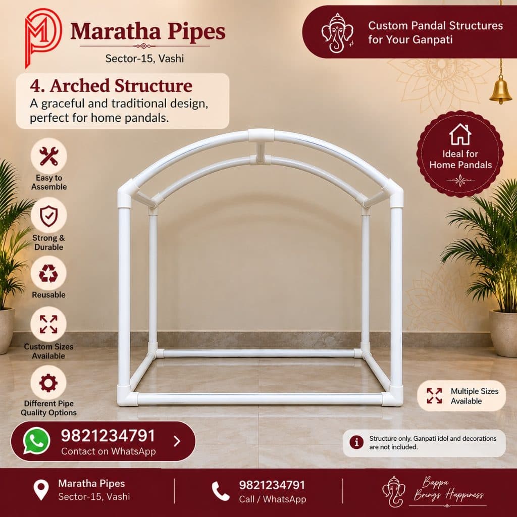 Arched Structure - Custom PVC Ganpati Pandal Structure by Maratha Pipes Vashi Arched Structure Curved Dome PVC Pipe Ganpati Mandap Skeleton - Traditional Temple Arch Frame by Maratha Pipes Sector-15 Vashi